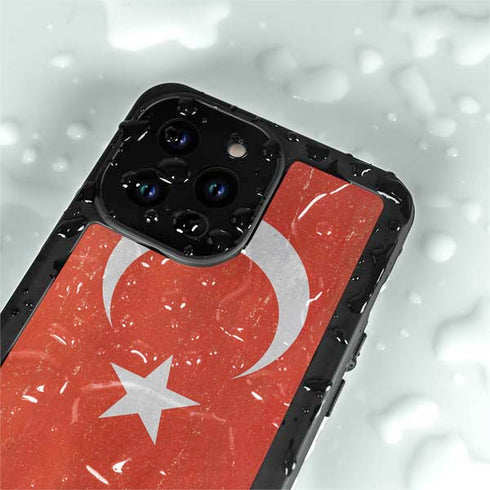 Turkish Flag Distressed iPhone 14 Pro Max Waterproof Case